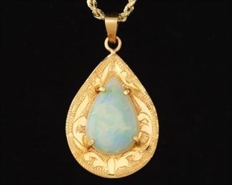 Ladies Gold and Opal Pendant on Chain 