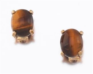 Ladies Gold and Tiger Eye Pair of Earrings 