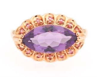 Ladies Gold, Amethyst and Pink Topaz Ring 