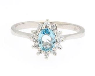 Ladies Gold, Aquamarine and Diamond Ring 
