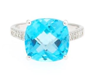 Ladies Gold, Blue Topaz and Diamond Ring 