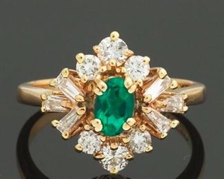 Ladies Gold, Emerald and Diamond Cocktail Ring 