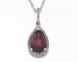 Ladies Gold, Garnet and Diamond Pendant on Chain 
