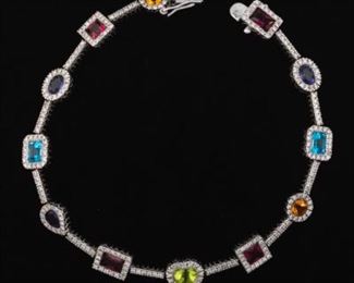 Ladies Gold, MultiGemstone and Diamond Bracelet 