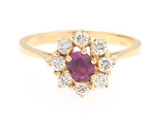 Ladies Gold, Natural Ruby and Diamond Cocktail Ring 
