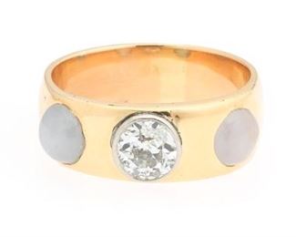 Ladies Gold, Old European Diamond and Lavender Star Sapphire Band 