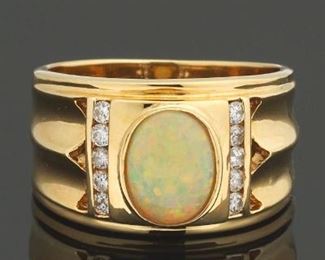 Ladies Gold, Opal and Diamond Band 
