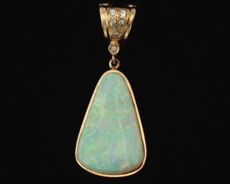 Ladies Gold, Opal and Diamond Pendant 