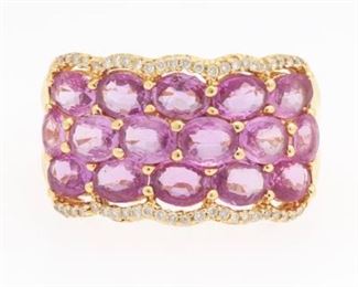 Ladies Gold, Pink Sapphire and Diamond Fashion Ring 