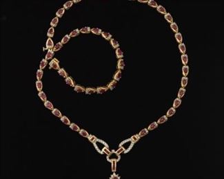 Ladies Gold, Ruby and Diamond Necklace 