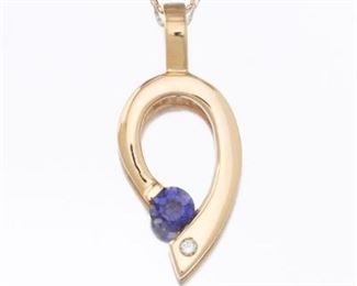 Ladies Gold, Tanzanite and Diamond Pendant on Chain 