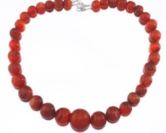 Ladies Graduated Carnelian Bead and Sterling Silver Necklace 