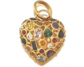 Ladies Italian Gold and Gemstone Heart Pendant 