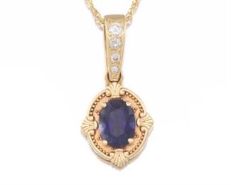 Ladies Italian Gold, Diamond and Tanzanite Pendant on Chain 