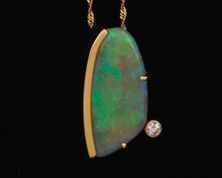 Ladies Italian Gold, Opal and Diamond Pendant on Chain 