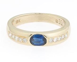 Ladies JDI Gold, Blue Sapphire and Diamond Band 