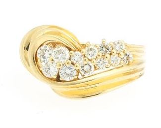 Ladies Jose Hess Gold and Diamond Swirl Ring 
