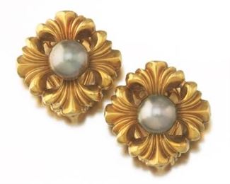 Ladies Lagos Gold and 10.5 mm Silver Pearl Pair of Earrings 