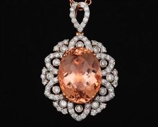 Ladies Morganite and Diamond Pendant on Chain, AIG Report 