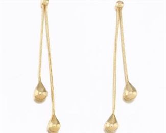 Ladies Pair of Gold Teardrop on Chain Earrings 