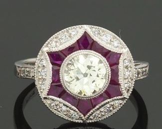Ladies Platinum, Diamond and Ruby Starburst Ring 