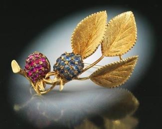 Ladies Raspberry Ruby and Sapphire Brooch 