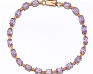 Ladies Retro Gold and Amethyst Tennis Bracelet 