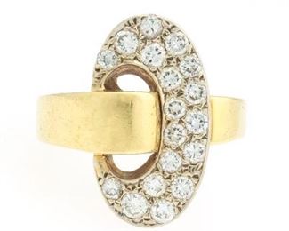 Ladies Retro TwoTone Gold and Diamond Saturnian Ring 