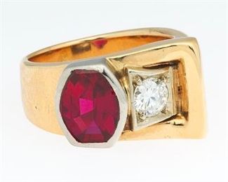 Ladies Retro Yellow Gold, Diamond and Ruby Buckle Band 