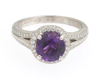 Ladies Simon G Gold, Amethyst and Diamond Ring 