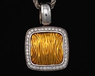 Ladies Spark TwoTone Gold and Diamond Pendant on Italian Gold Chain 