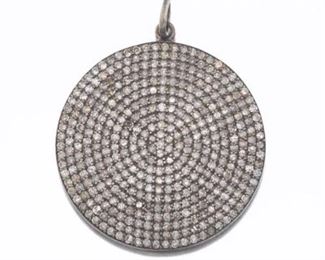 Ladies Sterling Silver and Diamond Starburst Round Pendant 