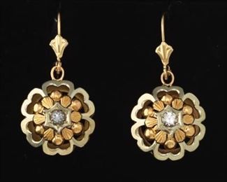Ladies TwoTone Gold and Clear Stone Pair of Floral Earrings 