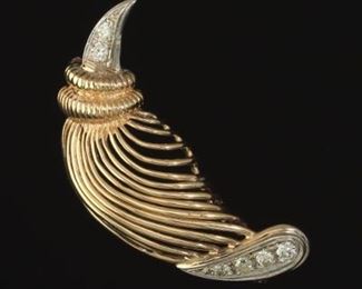 Ladies TwoTone Gold and Diamond Pin Brooch 