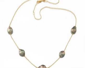 Ladies UnoAErre Italian Gold and Tahitian Pearl Necklace 