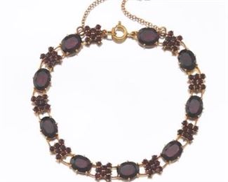 Ladies Victorian Style German Gold and Garnet Bracelet 