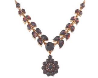 Ladies Victorian Style Gold and Garnet Necklace 
