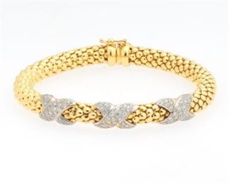 Ladies Vintage Gold and Diamond Flexible Scale Woven Bracelet with 