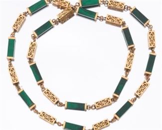 Ladies Vintage Gold and Malachite Necklace