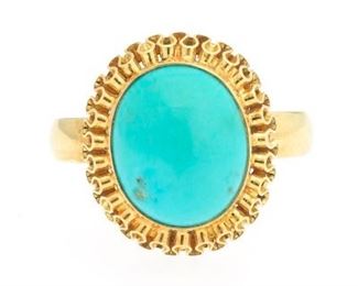 Ladies Vintage Gold and Turquoise Ring 