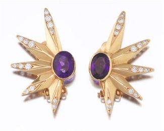 Ladies Vintage Gold, Starburst Ear Clips 