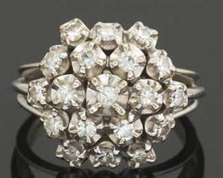 Ladies White Gold and Diamond Cluster Ring 