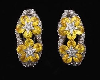 Ladies Yellow Sapphire and Diamond Earrings 