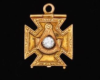 Masonic Gold, Diamond and Enamel TwoPart Cross Fob 