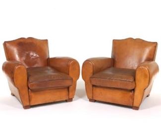 Pair of Art Deco Leather Club Chairs, ca. 1930s