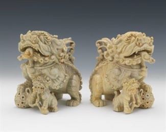 Pair of Carved Hardstone Foo Lions