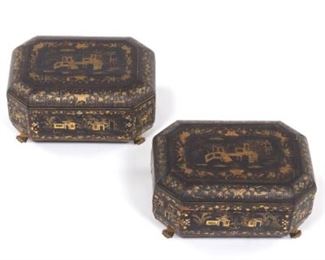 Pair of Chinese Black Lacquer Boxes