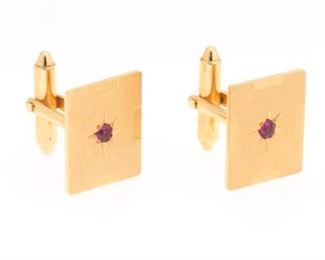 Pair of Gold and Synthetic Ruby Cufflinks 