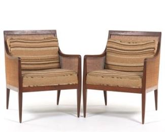 Pair of Kipp Stewart for Directional Caned Armchairs