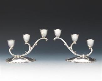 Pair of Plateria FarFan Mexican Sterling Silver ThreeLight Candelabra 